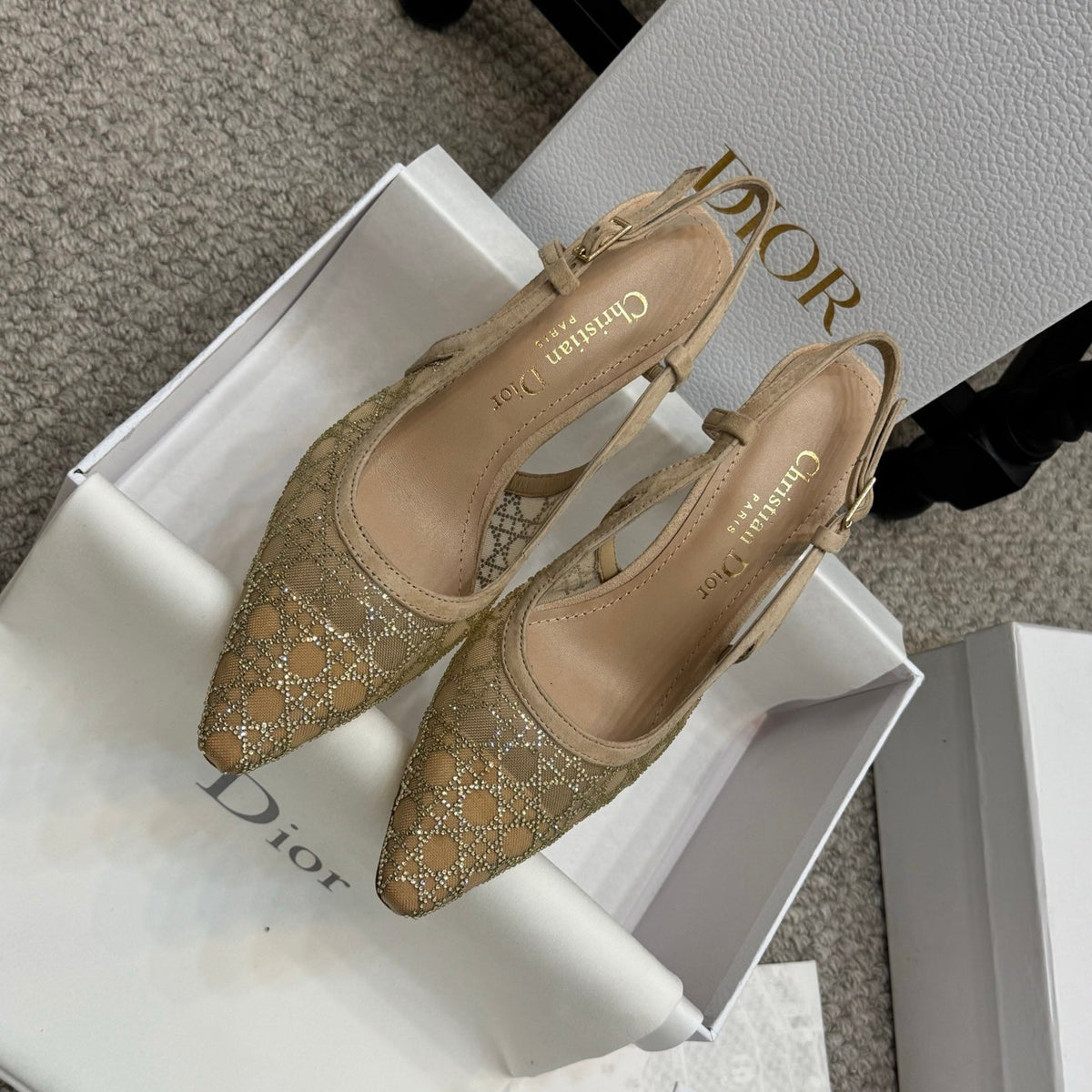 CD Rhinestone 10cm Slingback Sandals Mesh 157559