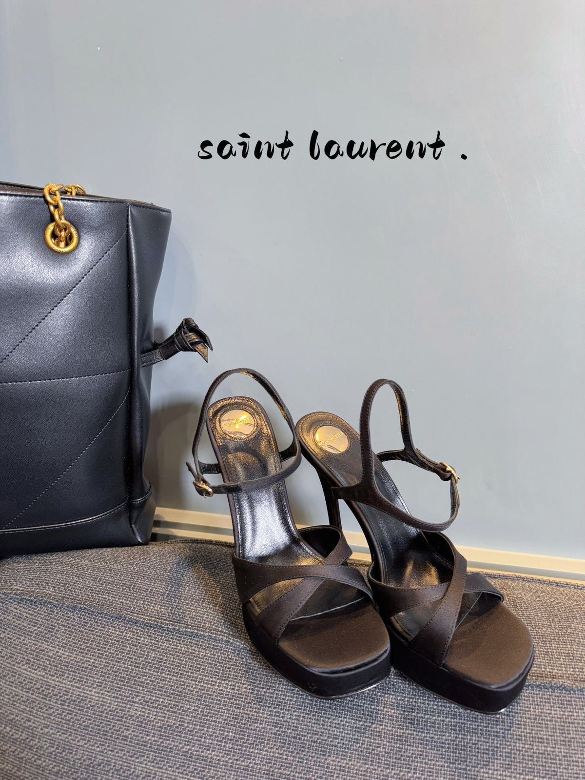 YSL 26S Cross-Strap Sandals 150 Mm Black Satin