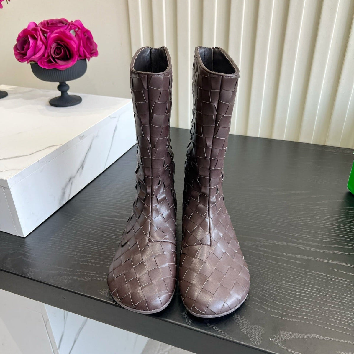 BV 26S Atomic Boots Intrecciato Dark Brown Leather 136464