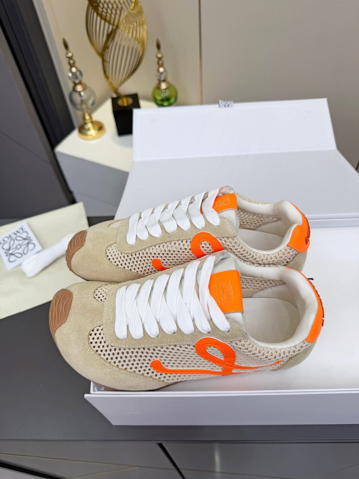 Loewe 26S Runner 2.0 Sneakers in Beige Suede and Mesh Fabric