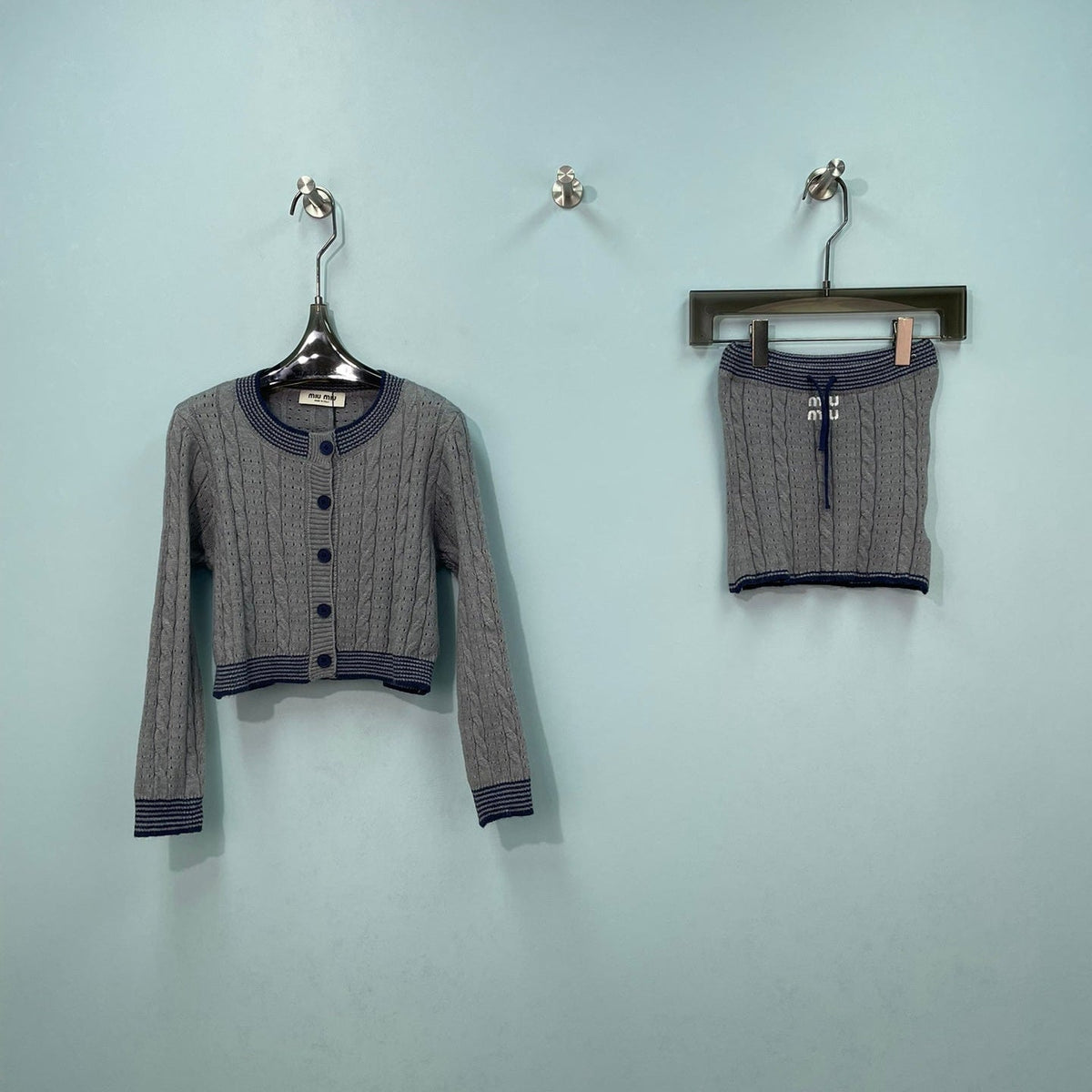 Miu Miu 26s Knit Cardigan And Mini Skirt Set 1353