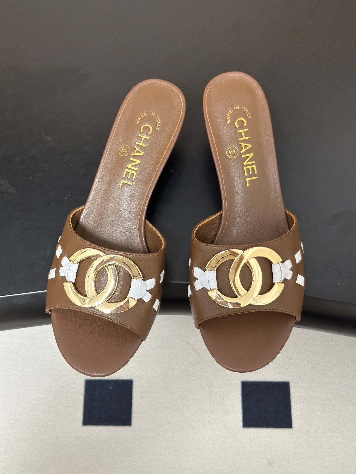 CC 26S High Heel Mule in Brown Lambskin with Gold-Tone CC Logo