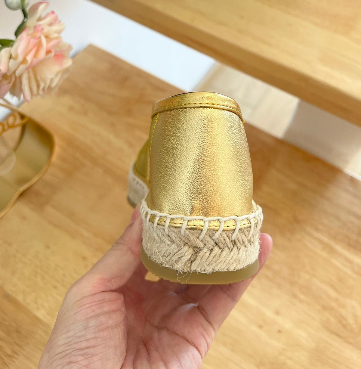Prada 26s Embroidered Logo Espadrille Flats Gold Mesh Calfskin