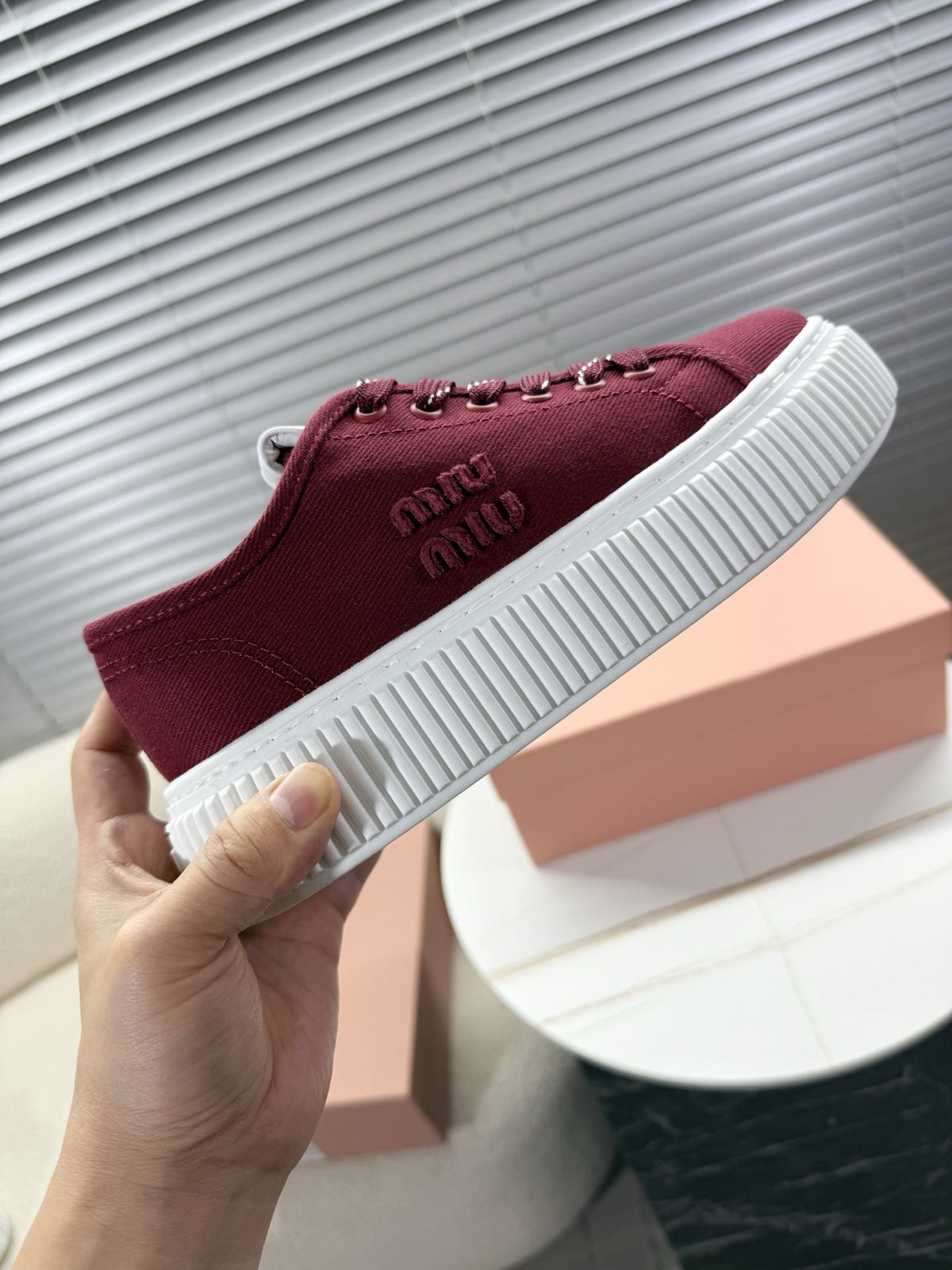 Miumiu 26s Platform Sneakers Dark Red Canvas