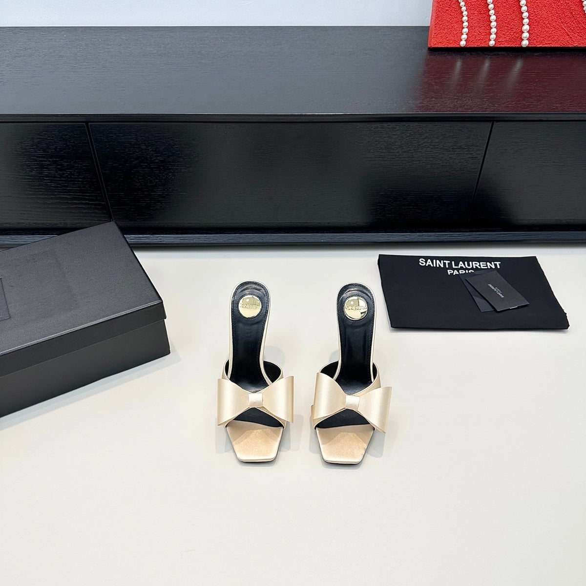 YSL 26S Heeled Sandals 105 Mm In Beige Satin