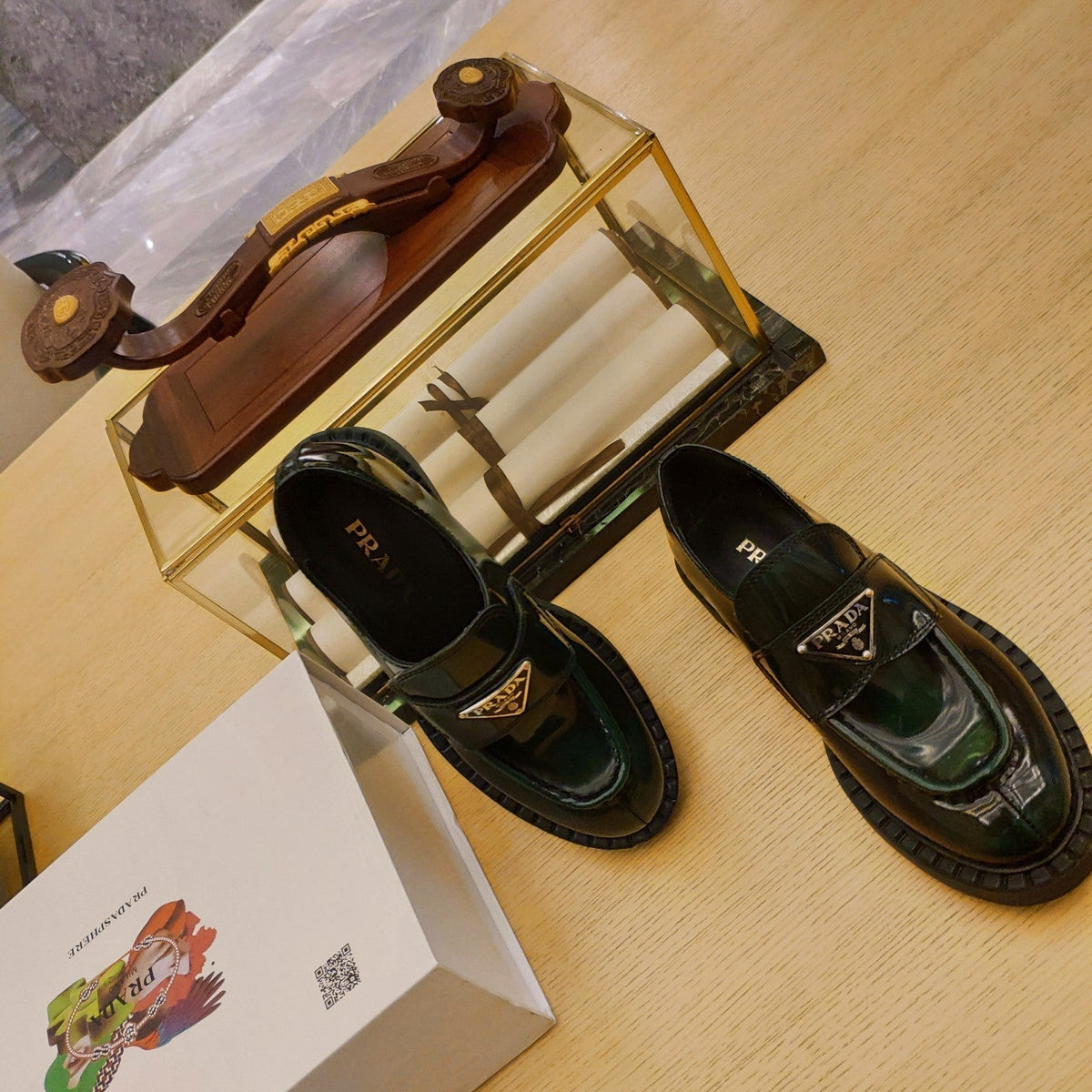 Prada 26S Penny Loafers 55mm Green Patent Calfskin