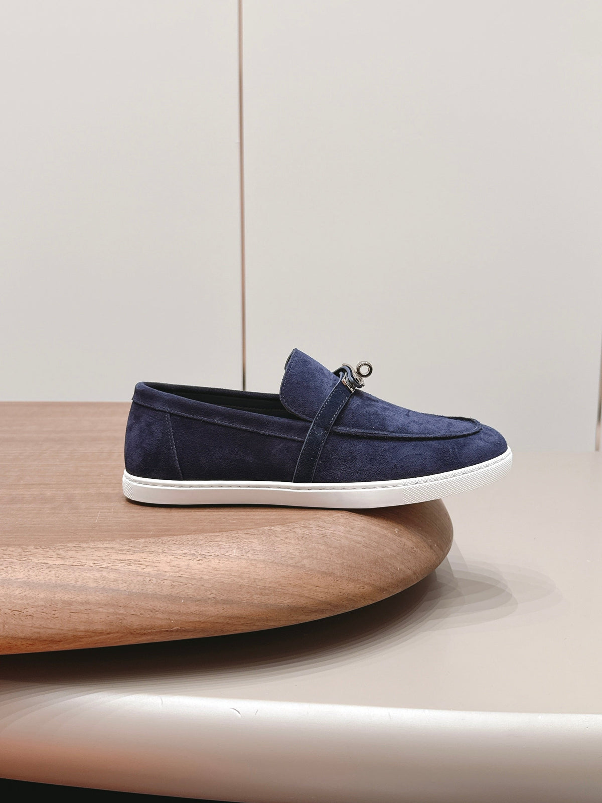 HM 26S Kelly Paris Loafers Navy Blue Suede Silver Hardware