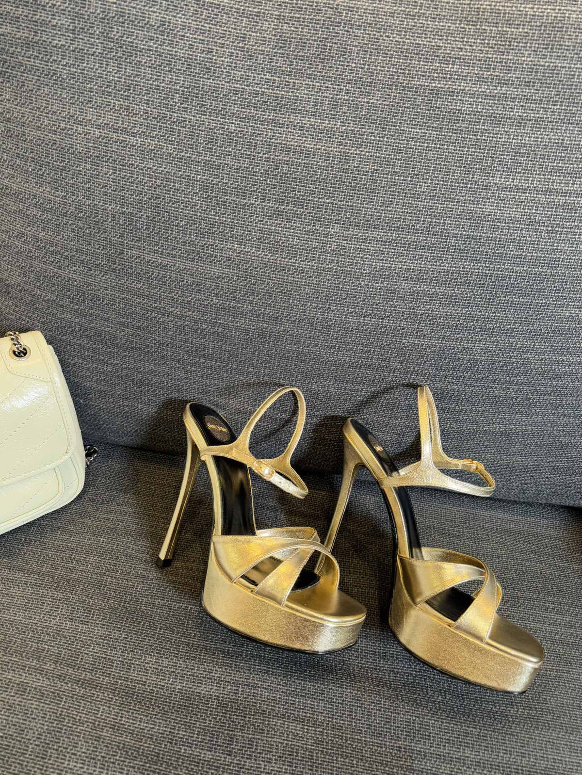 YSL 26S Cross-Strap Sandals 150 Mm Gold Calfskin