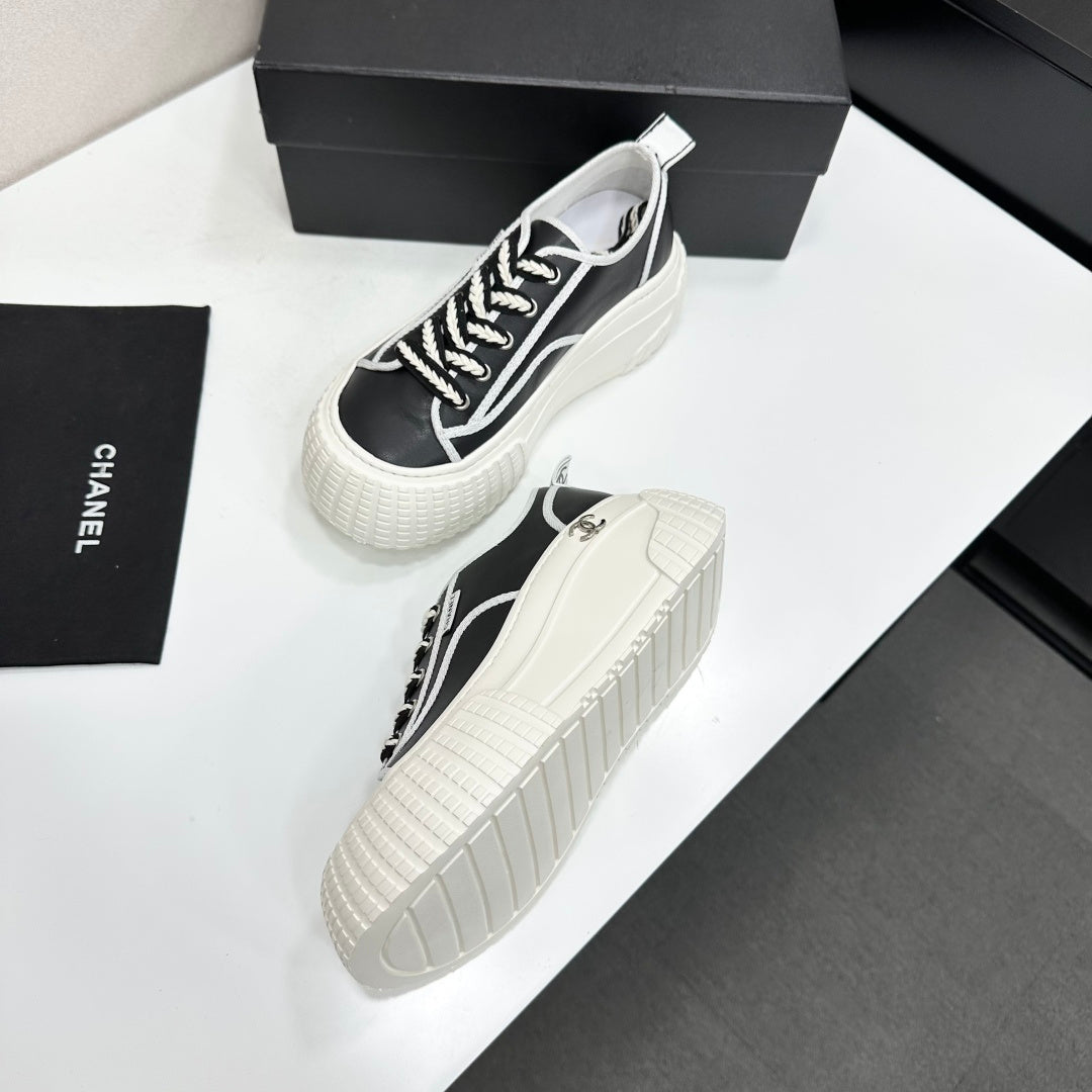 CC 26S Chunky Sneakers in Black and White Calfskin
