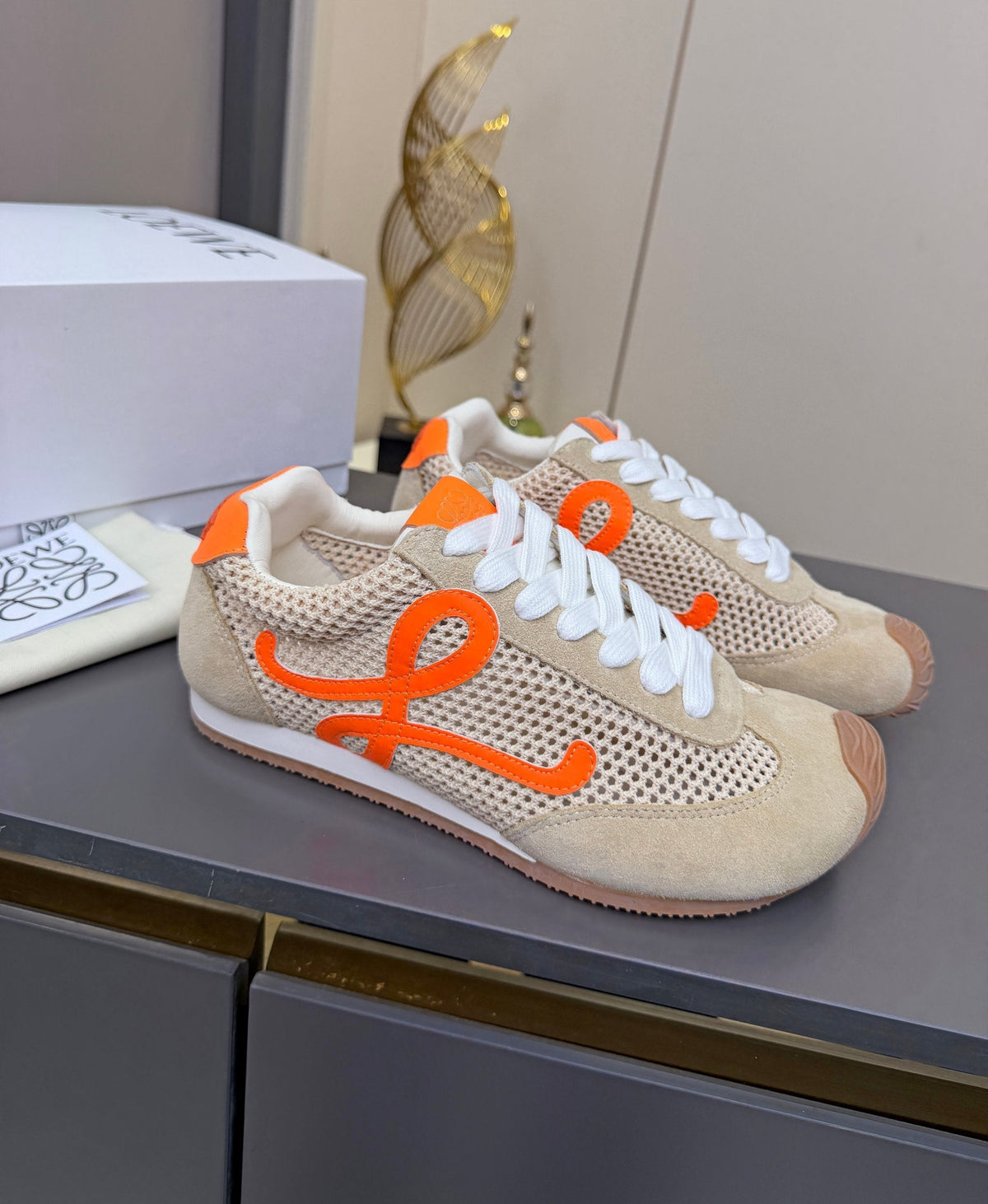 Loewe 26S Runner 2.0 Sneakers in Beige Suede and Mesh Fabric
