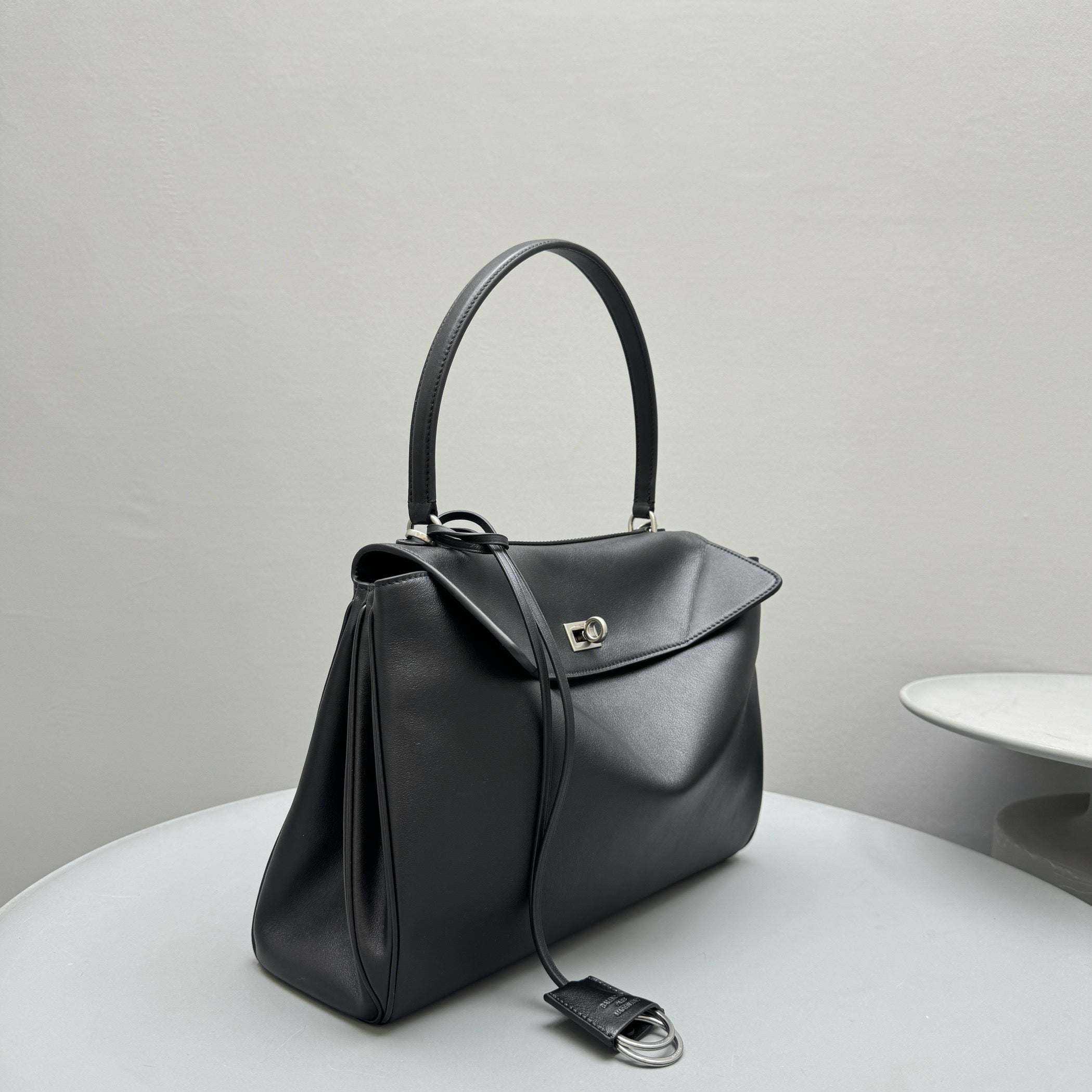 Balencia Tote Bag Black Calfskin Silver Hardware