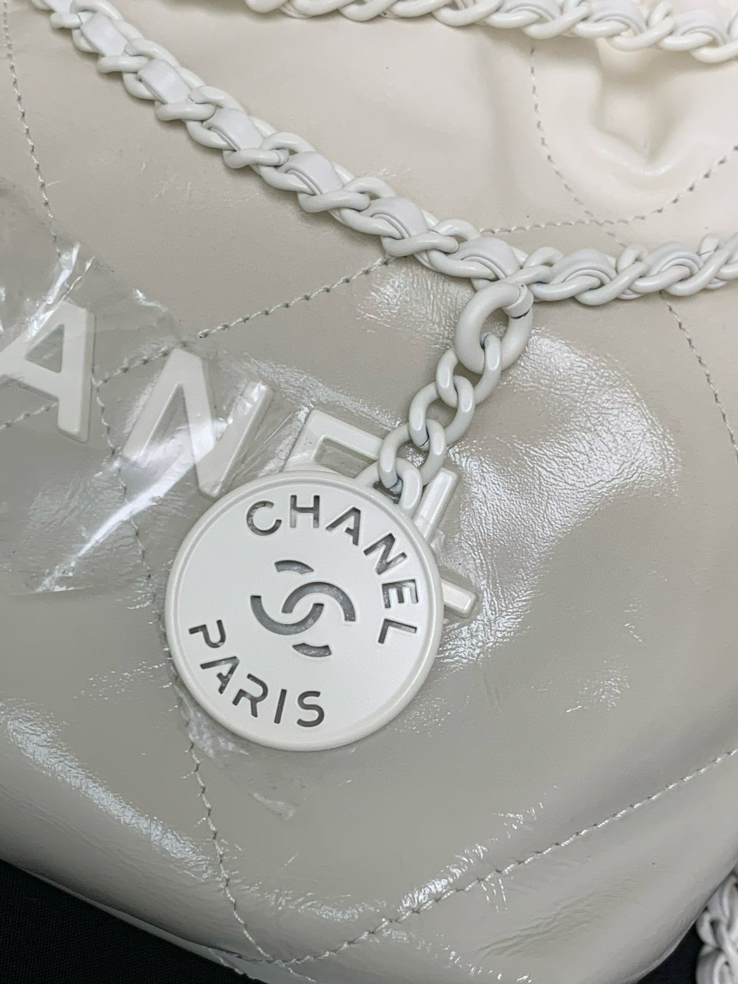 CC Mini 22 Hobo Bag White Grey Lambskin