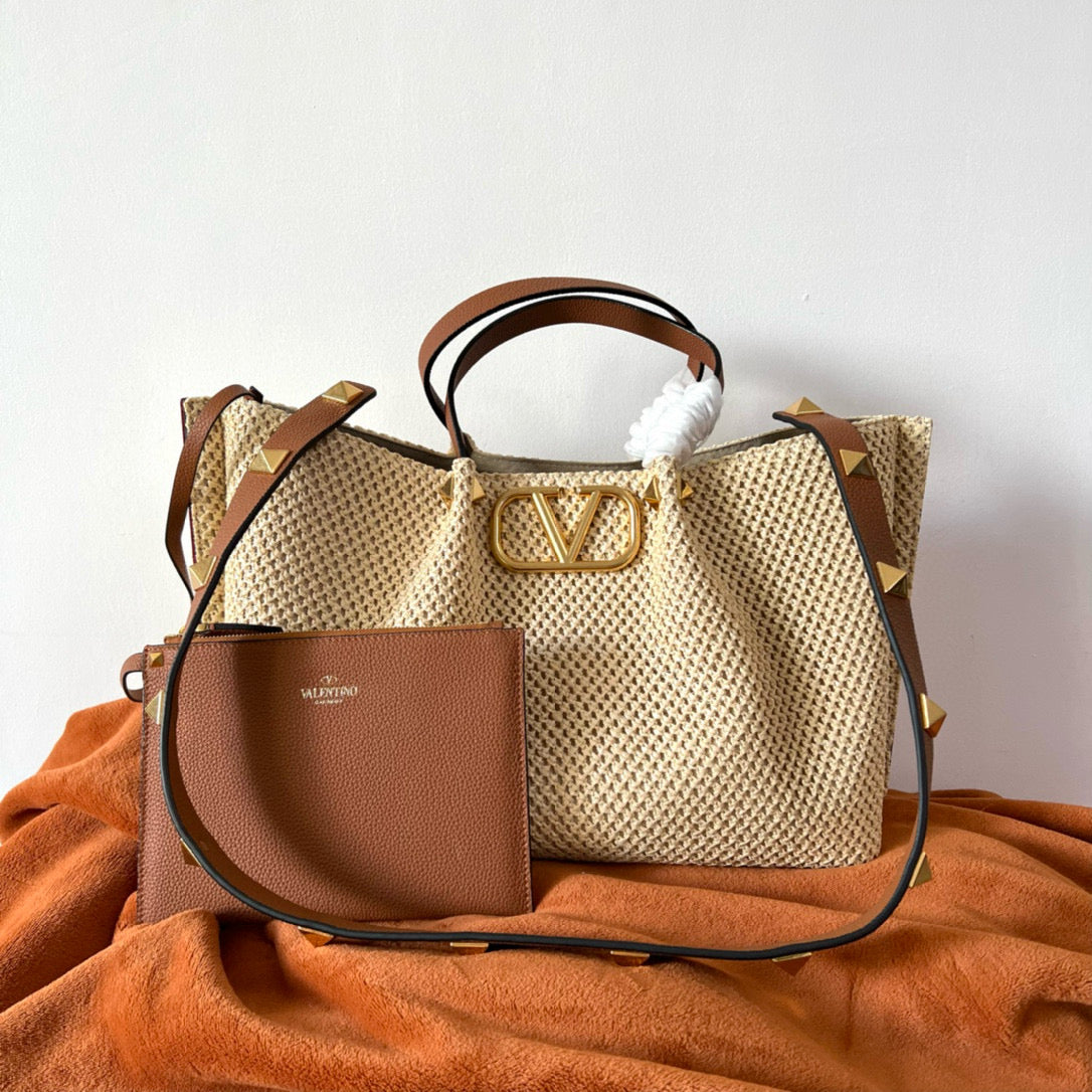 Gravani Straw Summer 35cm Beige Brown Bag