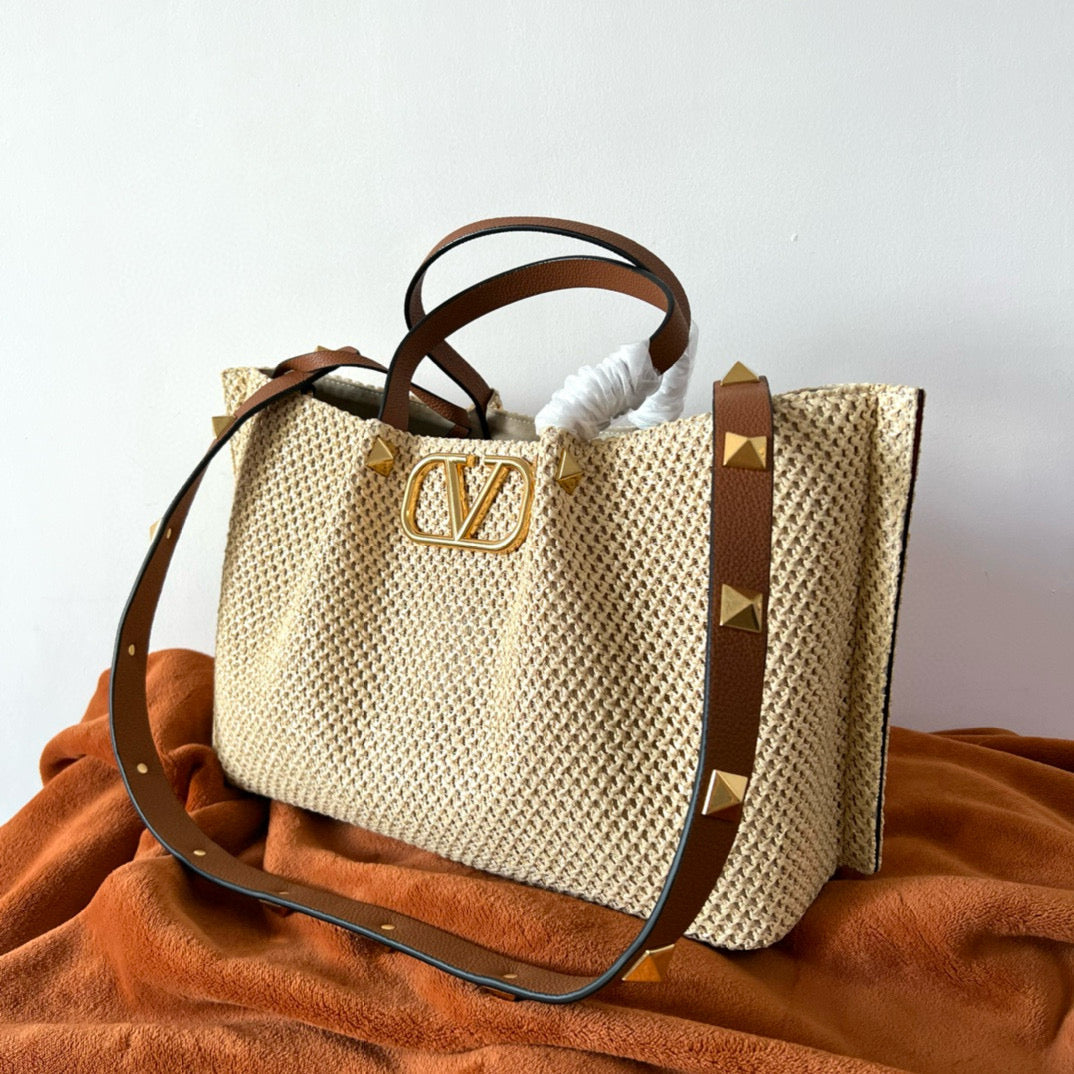 Gravani Straw Summer 35cm Beige Brown Bag