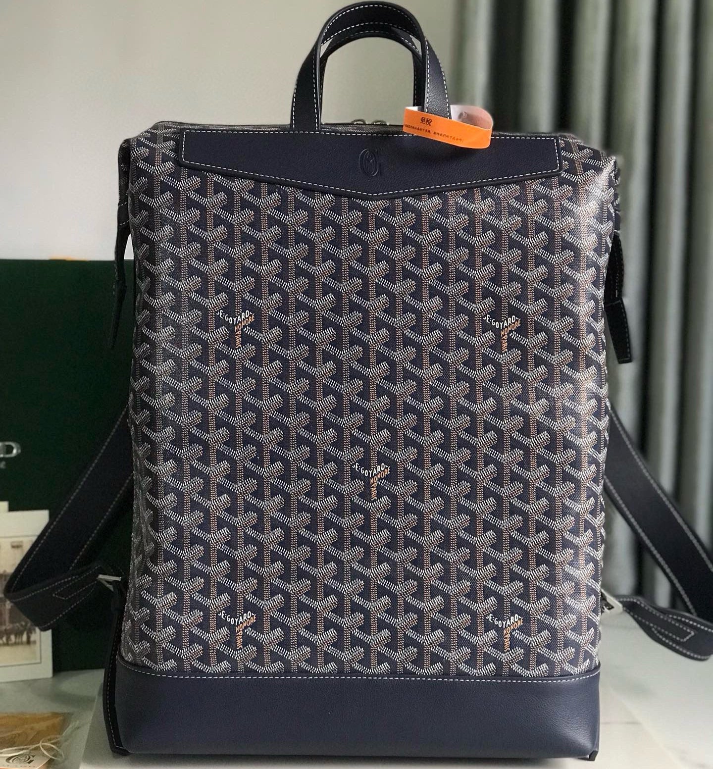 Cisalpin Backpack 43 In Navy Blue Goyardine Canvas And Calfskin