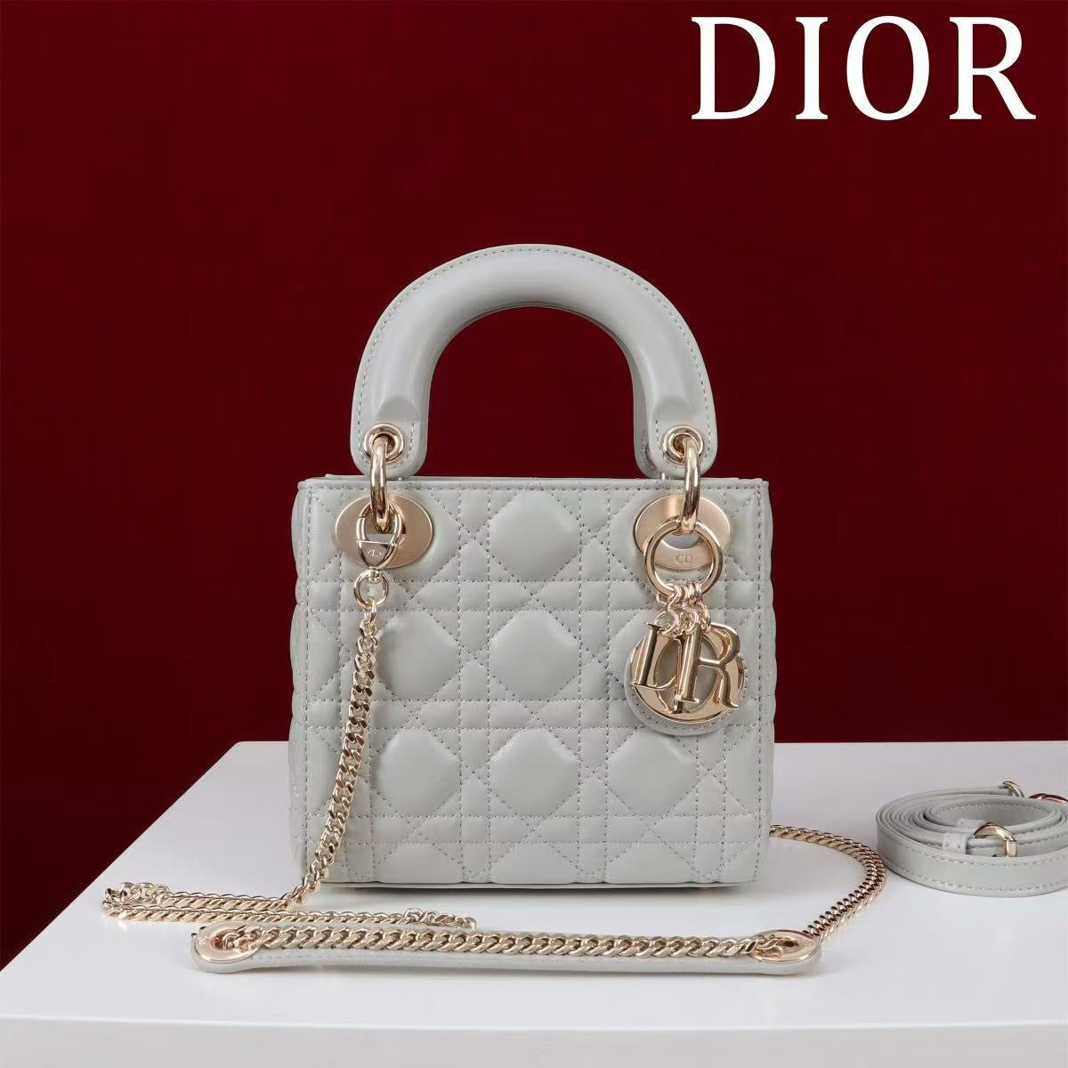 CD Mini Lady 17 Light Grey Lambskin