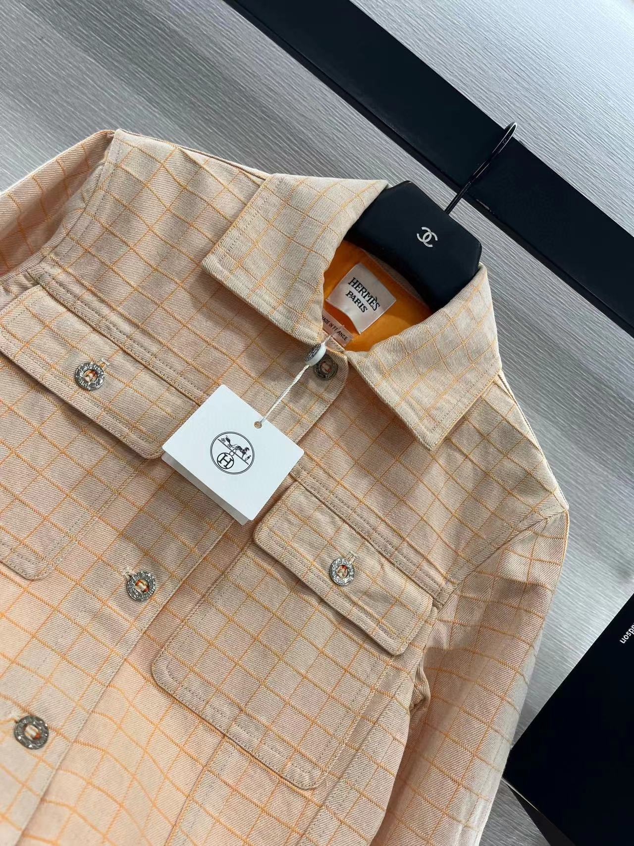 Hermes Plaid Jacket Beige Cotton