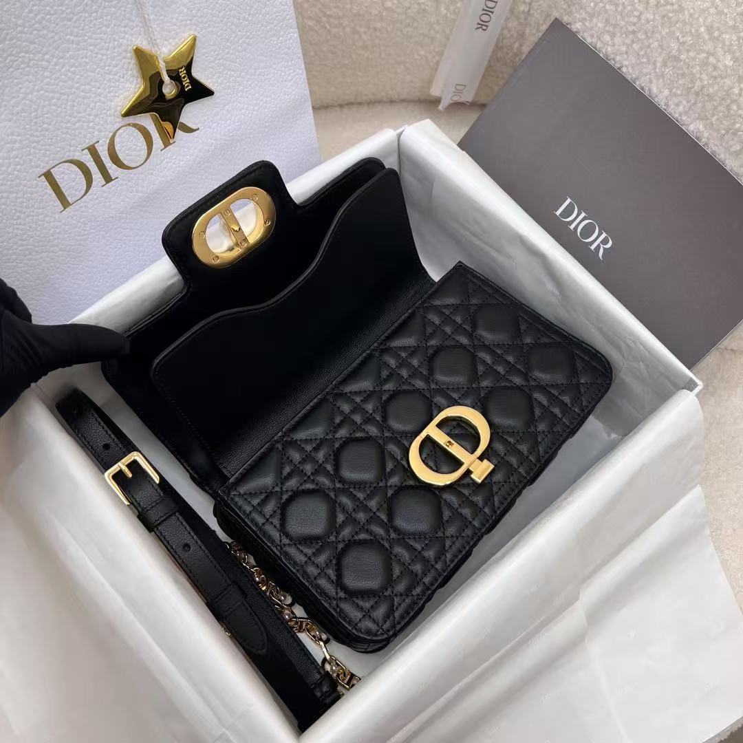Small Dior Jolie Top Handle Bag 22cm Black Cannage Calfskin