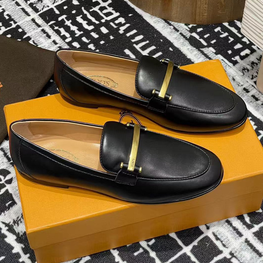 Tod's 25 Metal-bar Loafers Black Calfskin 206875