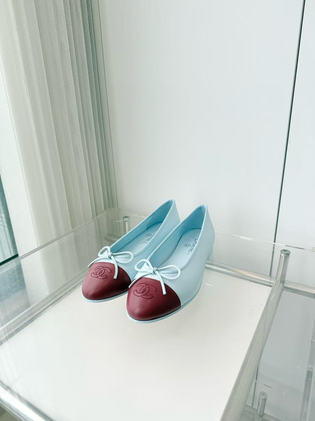 Chanel 2026 Ballet Flat Light Blue Brown Lambskin