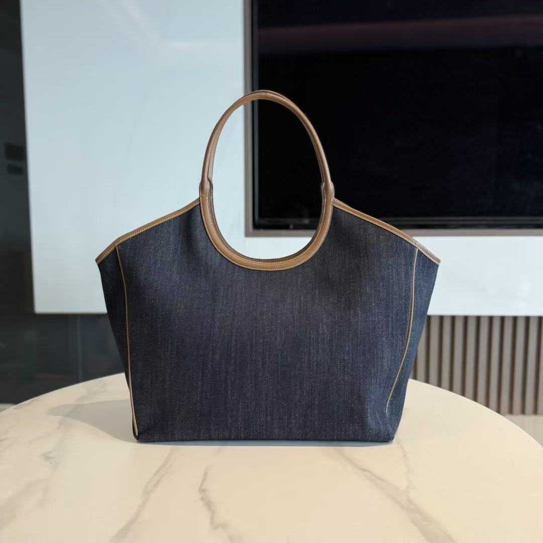 Miu 2026 Ivy Leather Tote Bag Blue Denim Leather