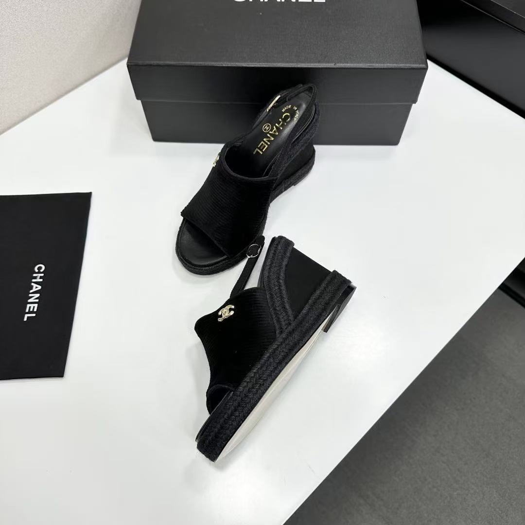 CC 2026 Wedge Sole Sandals 11cm Black Cotton