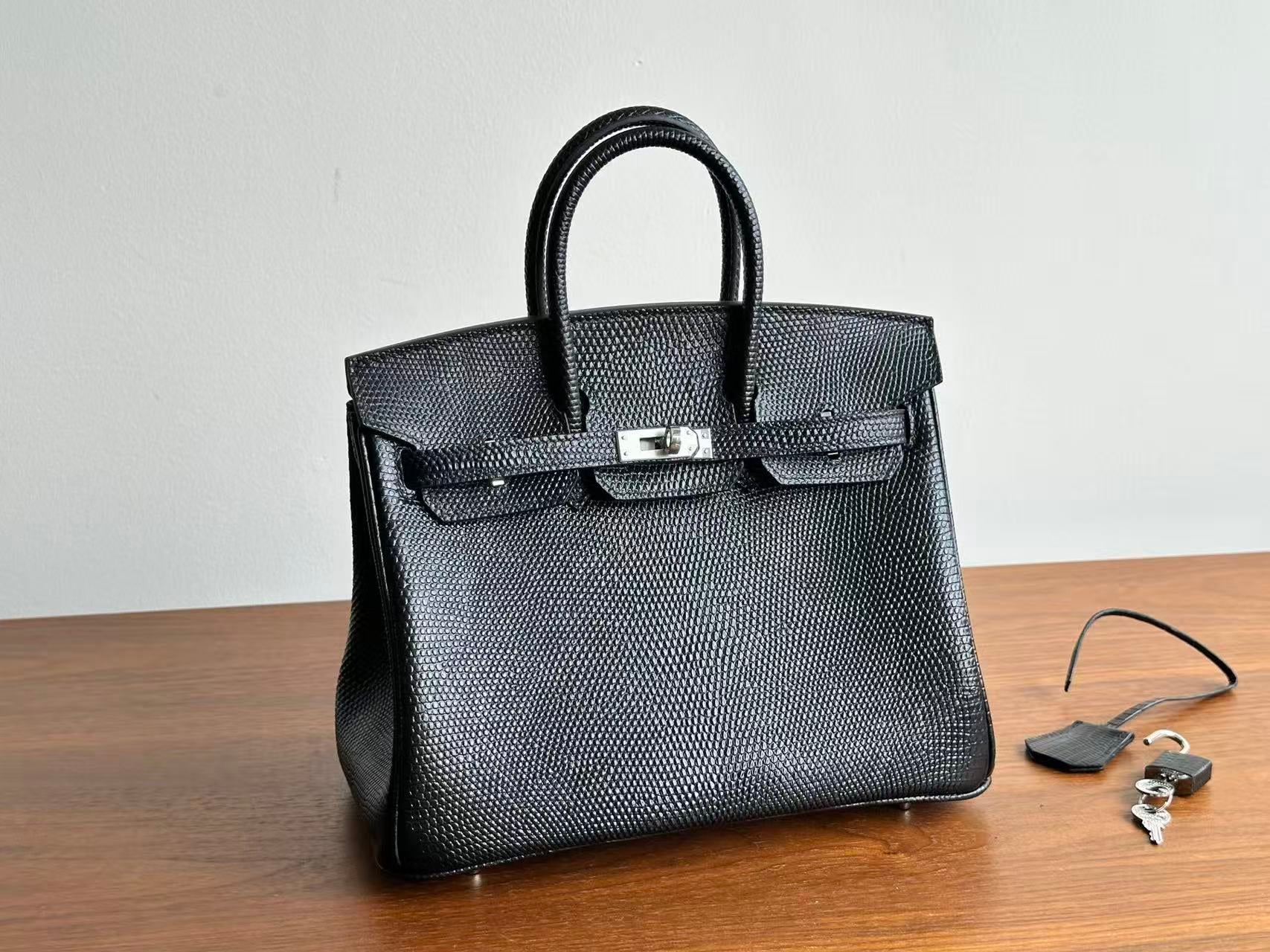 Hermes Birkin 25 Black Salvator Lizard Sliver Hardware