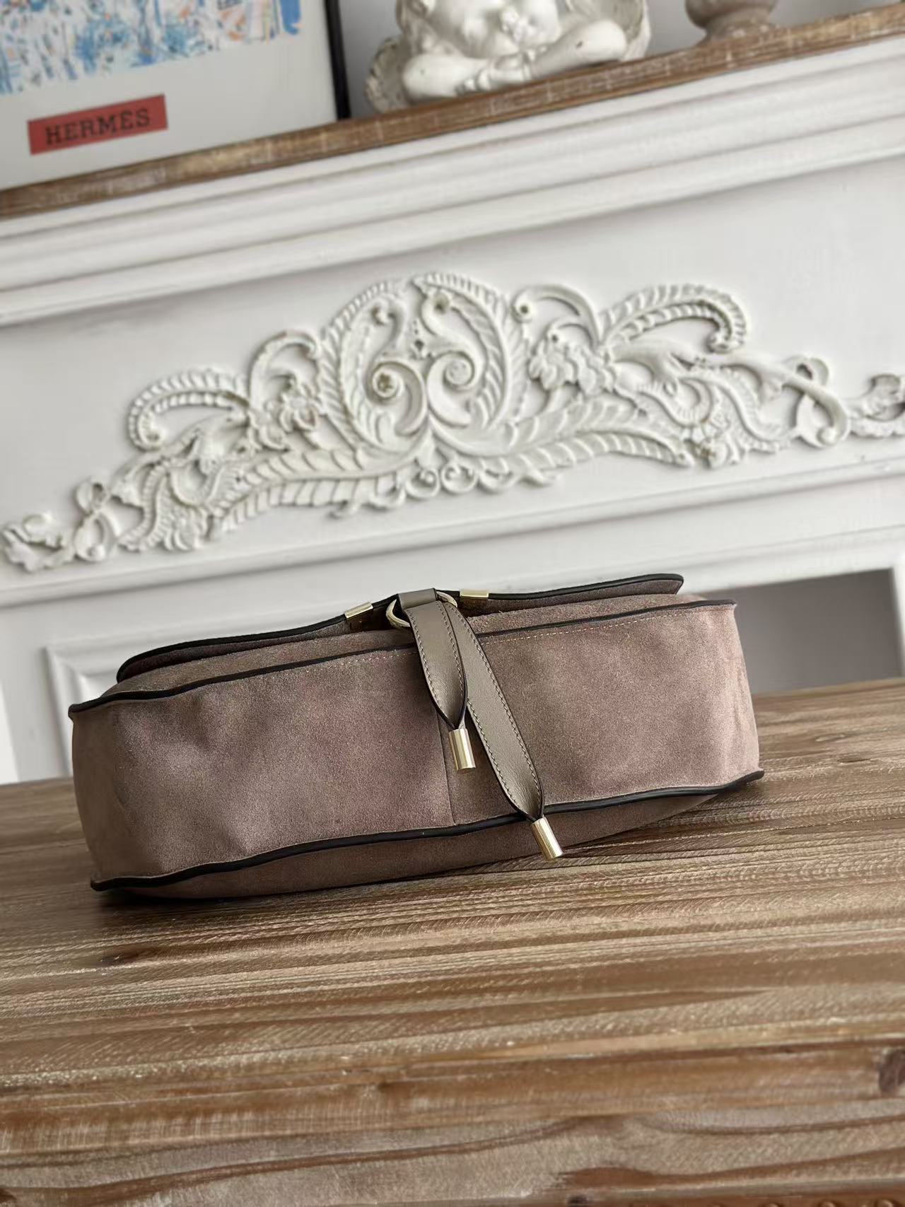 Chloe 26s Marcie Suede Shoulder Bag Taupe Suede