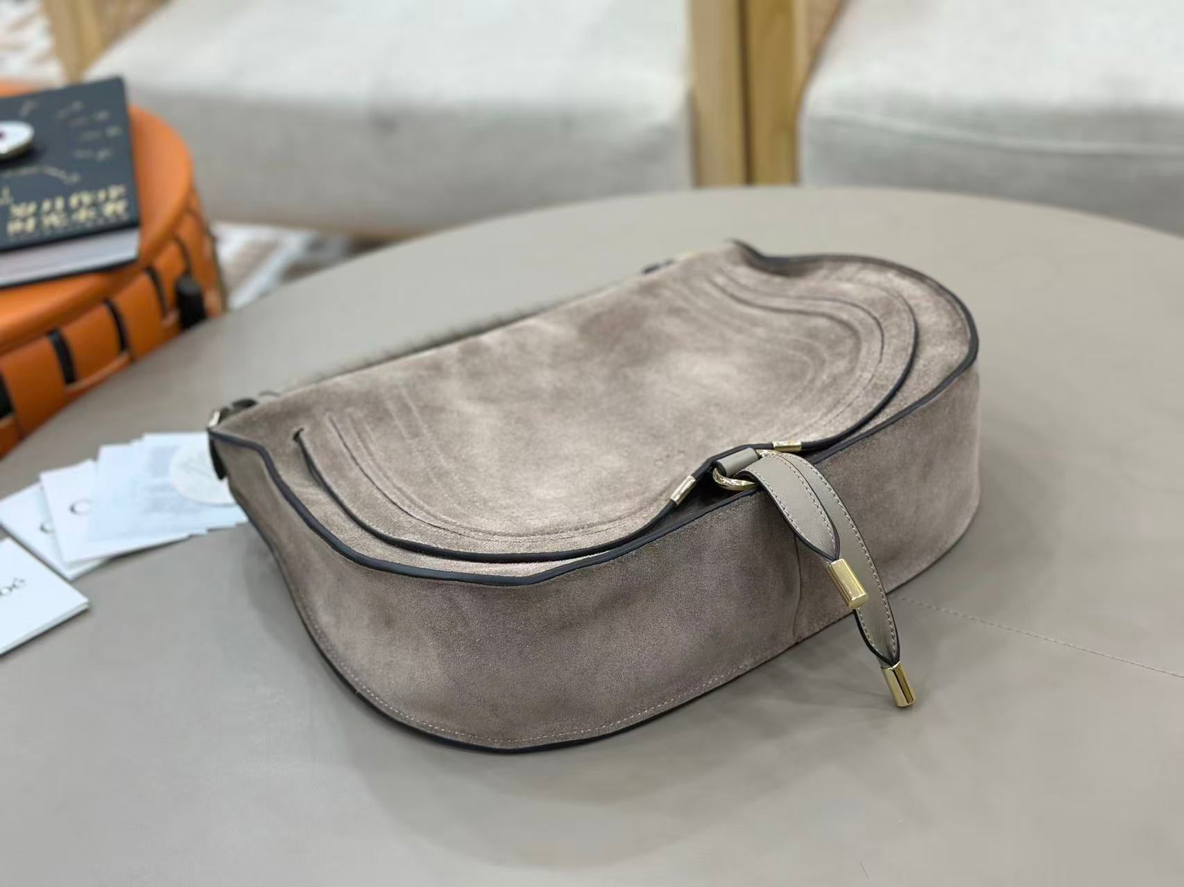 Chloe 26s Marcie Suede Shoulder Bag Grey Suede