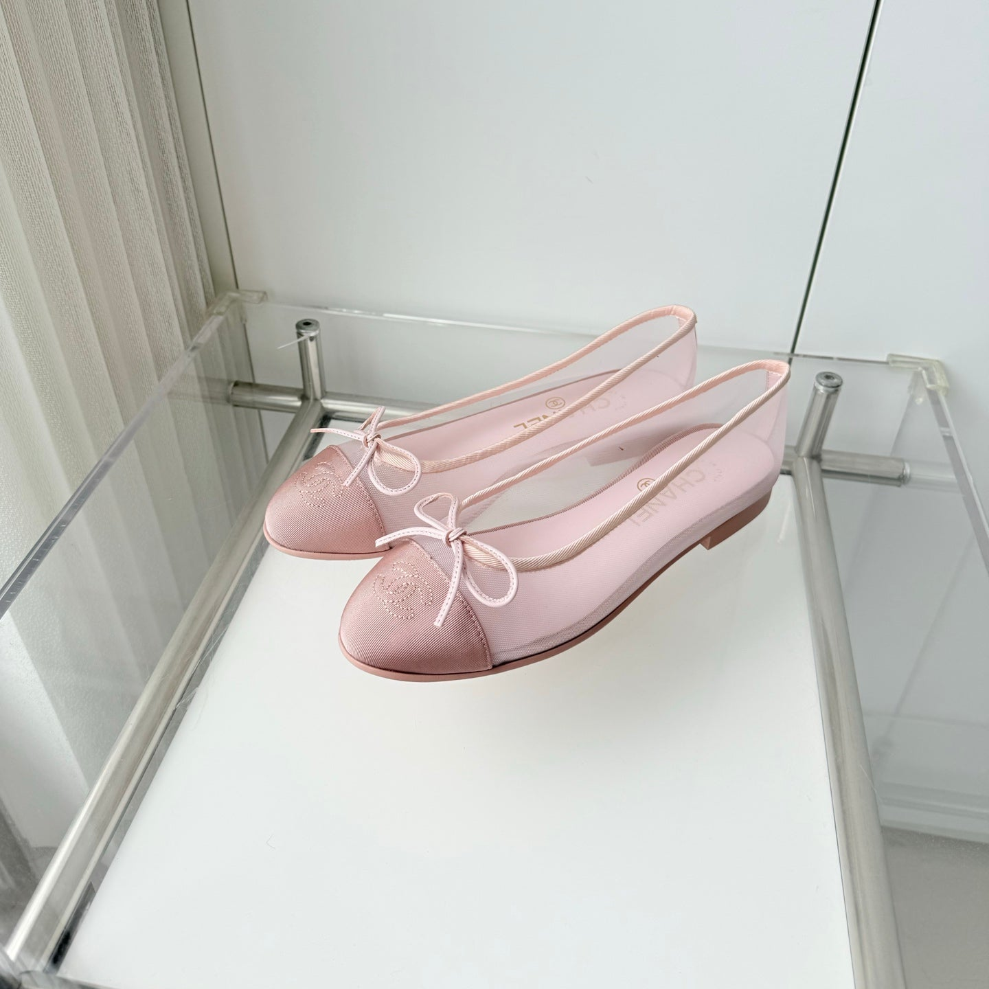 CC 26s Ballet Flat Full Light Pink Mesh Fabric Sheepskin