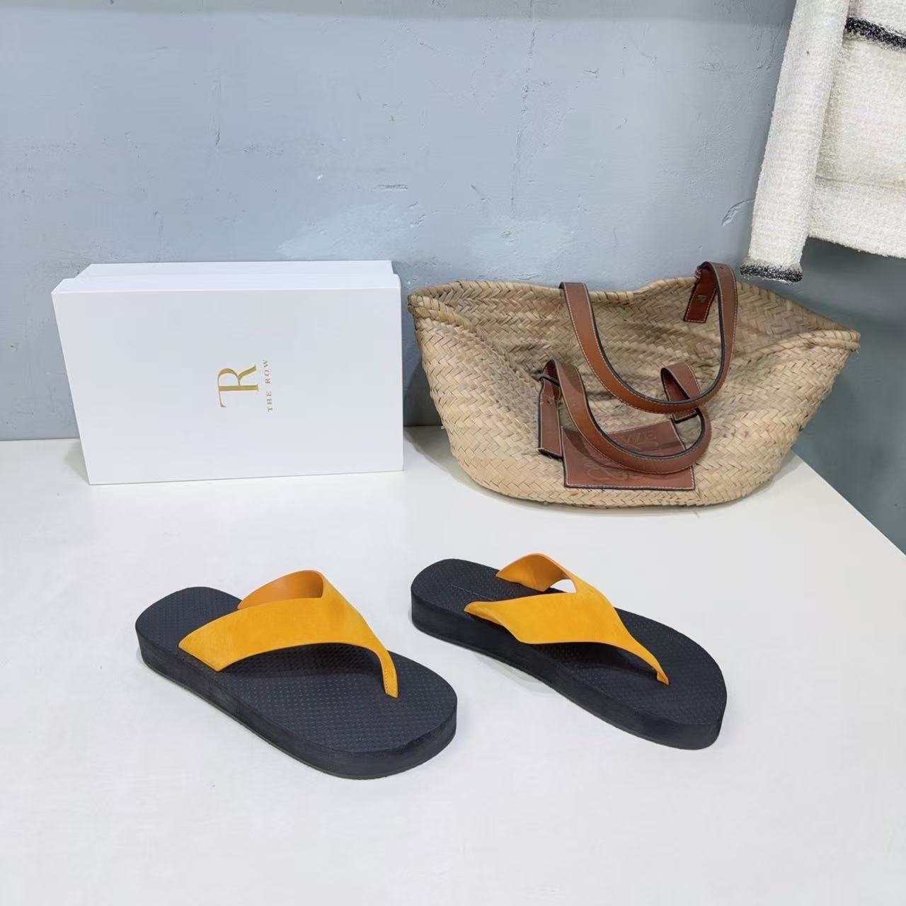 The Row Ginza Platform Sandal Black Yellow Suede Rubber