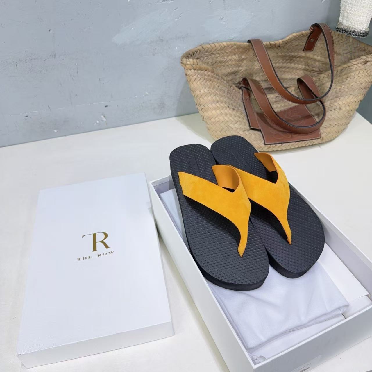 The Row Ginza Platform Sandal Black Yellow Suede Rubber