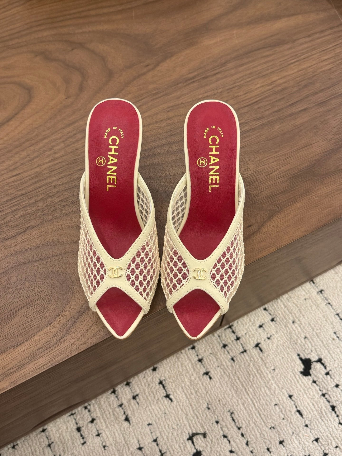 Chanel 2026 Mule Beige Red Mesh Sheepskin