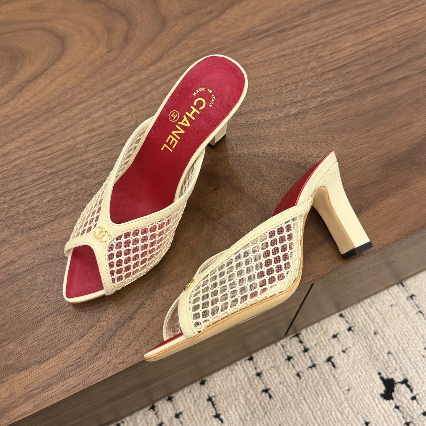 Chanel 2026 Mule Beige Red Mesh Sheepskin