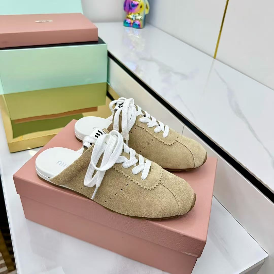 Miu 26s Plume Mules Beige Suede