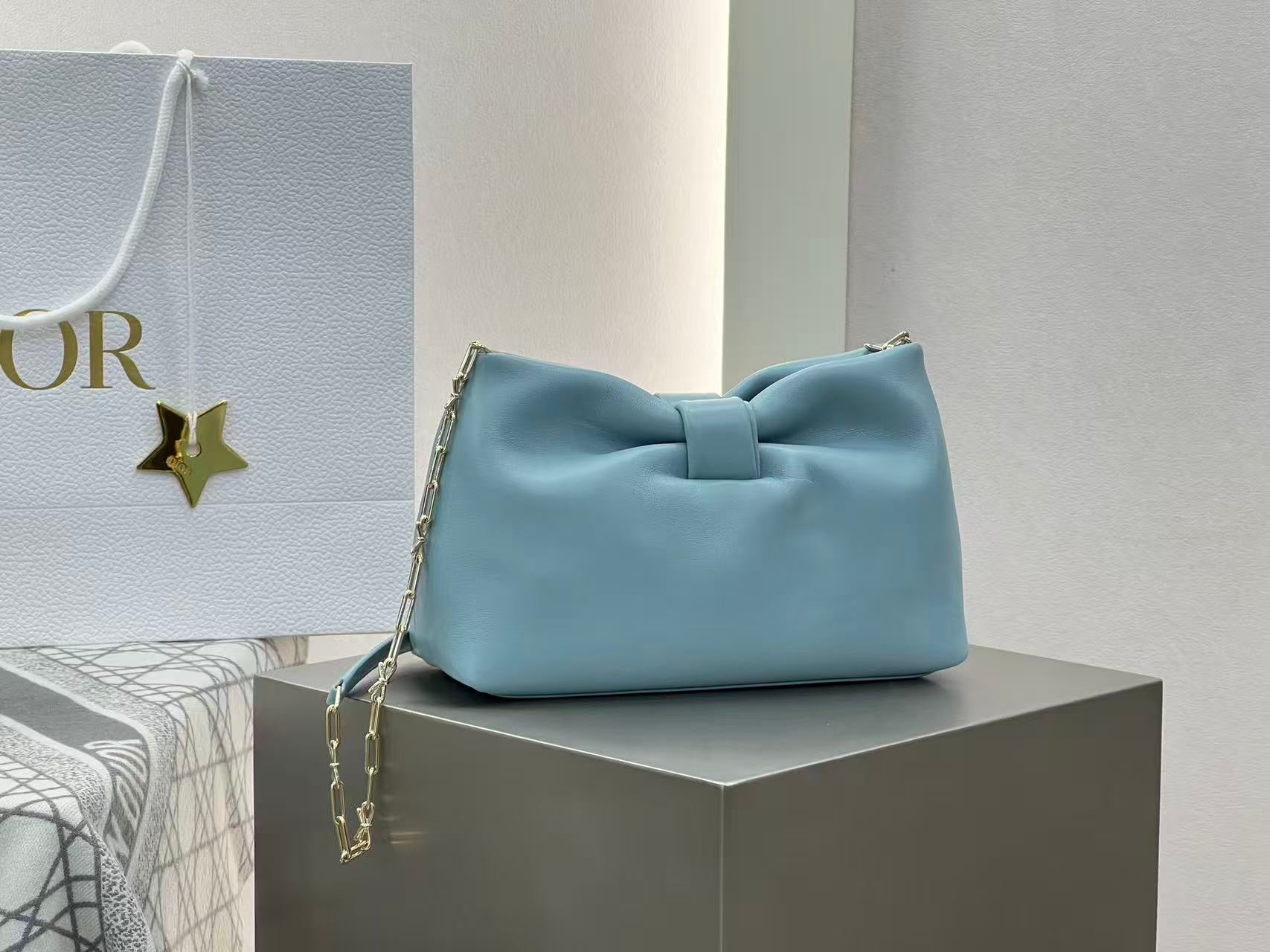 Dior 2026 Small Bow Bag 26cm Bleu Tourmaline Lambskin