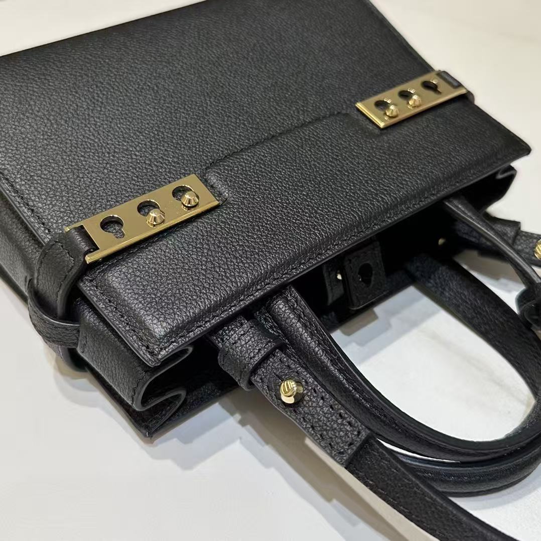 DX Tempête Crush PM Stud Detail 19cm Black Calfskin