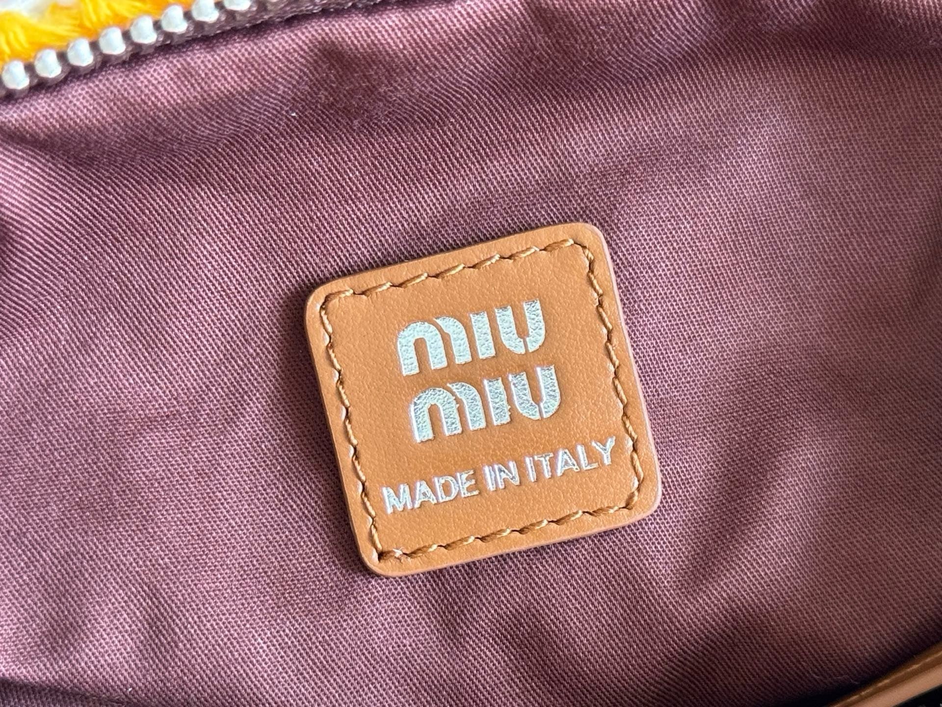 Miu Crochet Pouch Cognac/Yellow Cotton