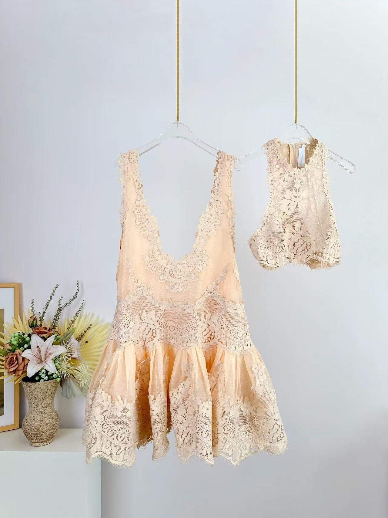 Zimmermann Mini Dress Natura Lace Linen Silk