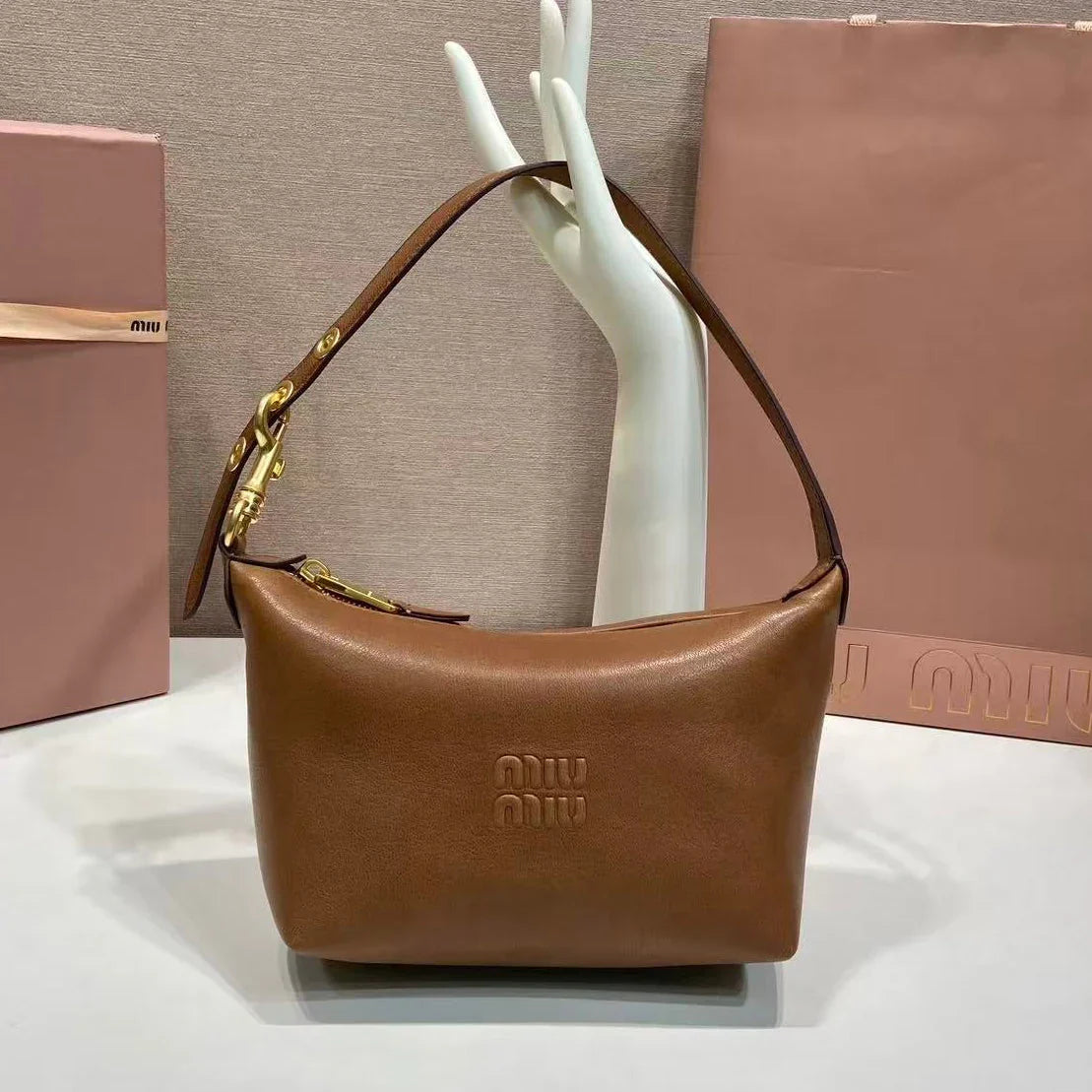 Miumiu 2026 Shoulder Bag 18.5cm Brown Nappa Leather