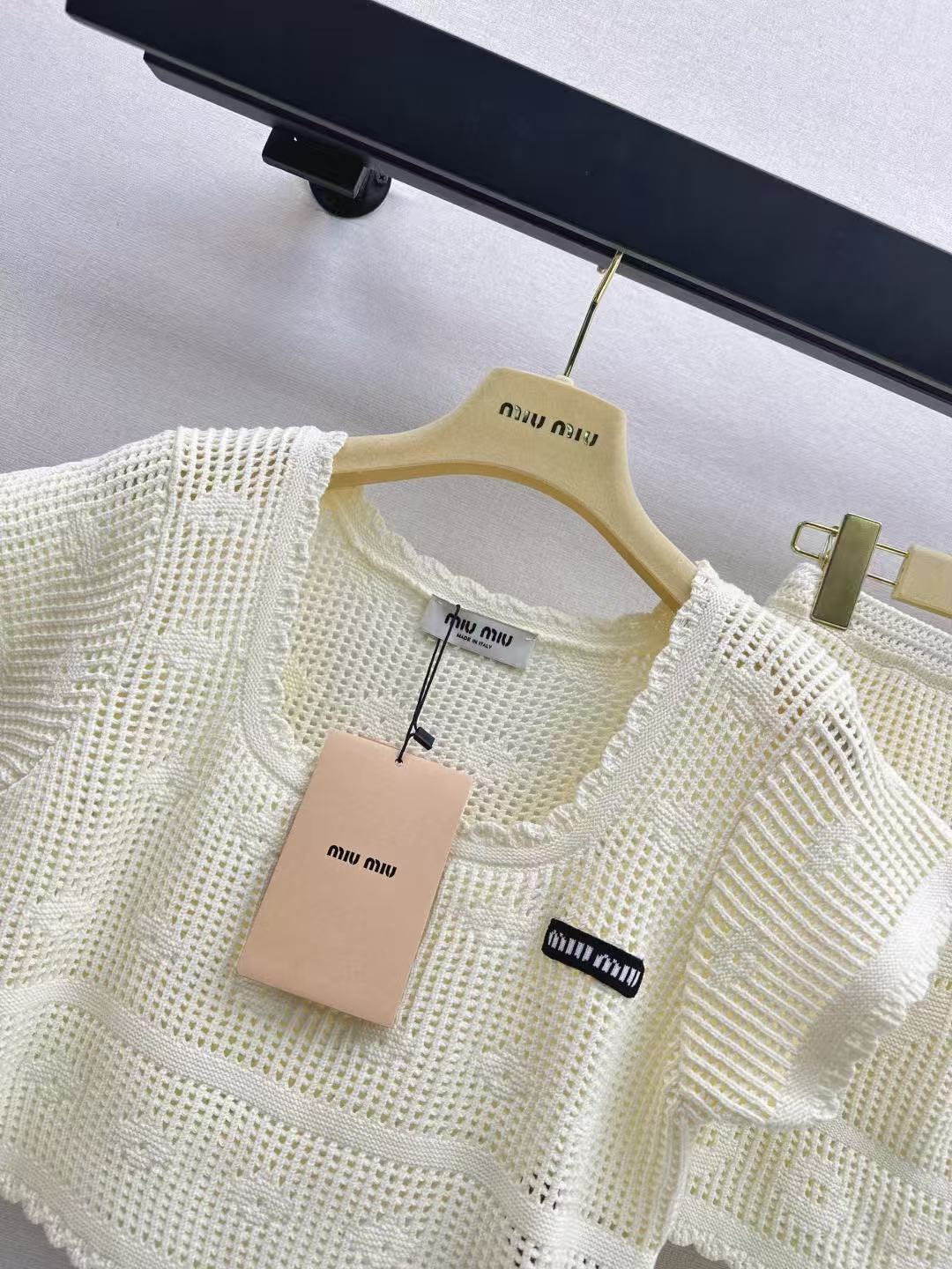Miu Set Knitted Crop Top & Mini Skirt White Cotton