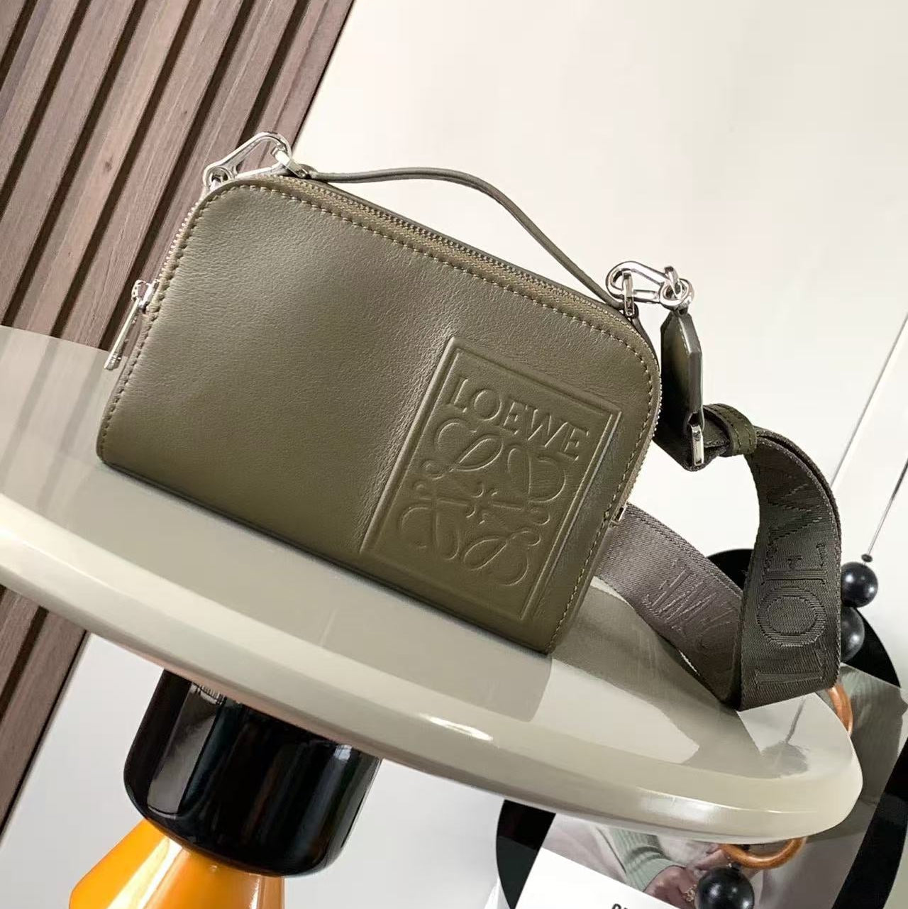 Loewe Camera 18 MiniBag Olive Green Leather