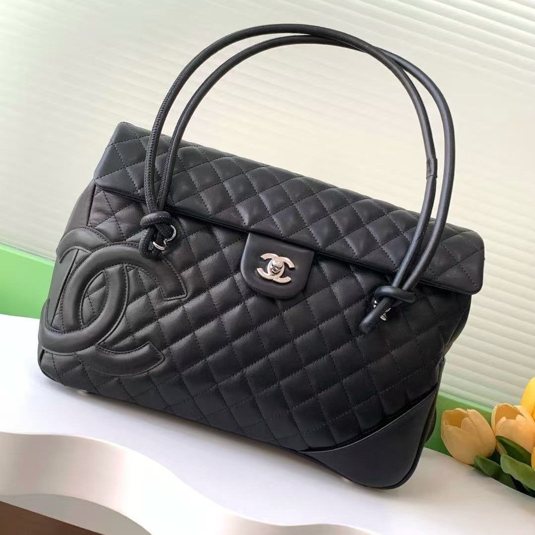 CC 26s Cambon Ligne Large Flap Bag Black Quilted Lambskin