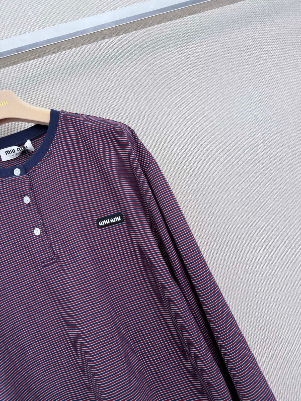Miumiu Jersey Striped Shirt in Burgundy Cotton
