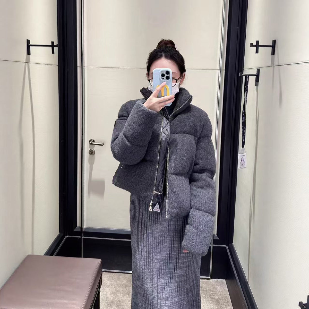 Moncler Breze Padded Jacket Grey Cashmere Wool 426798