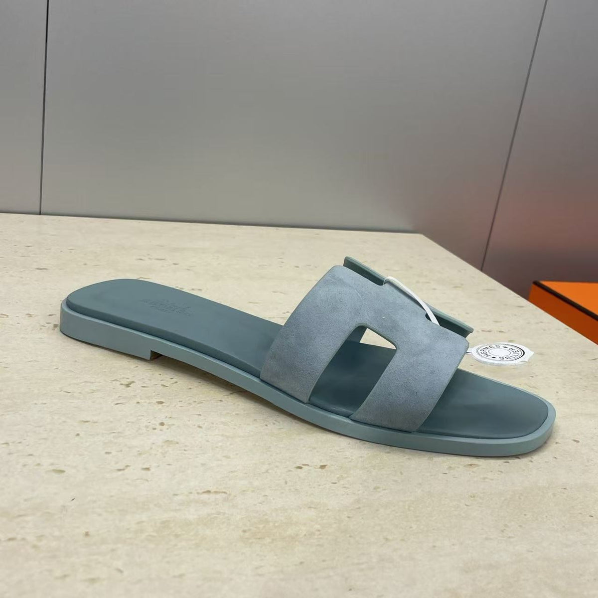 Hermes Oran Sandal Gris Antarctique Suede Goatskin