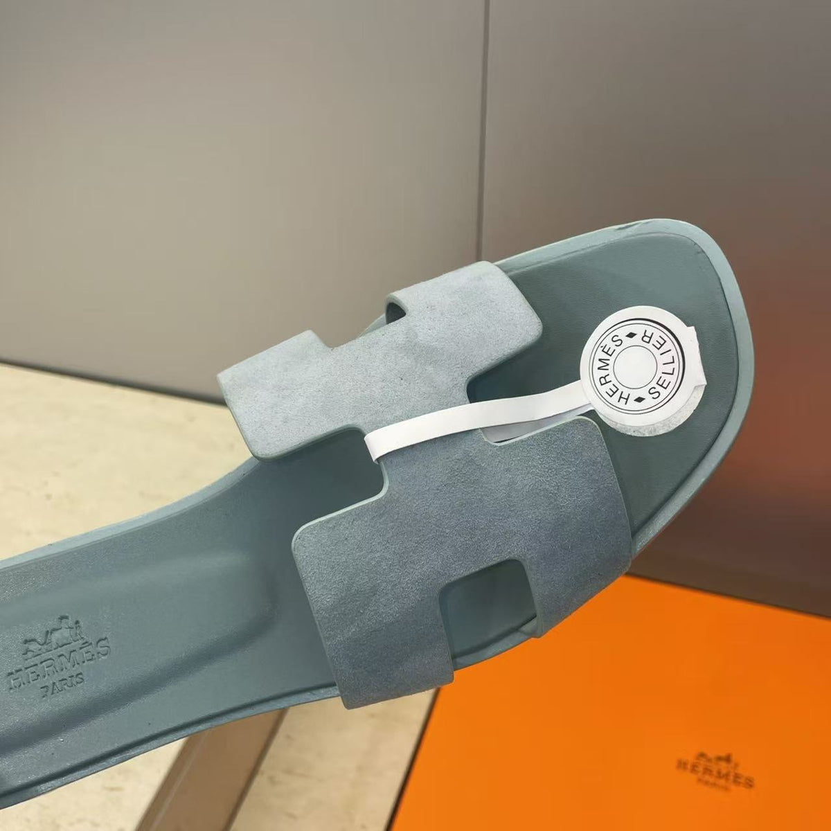 Hermes Oran Sandal Gris Antarctique Suede Goatskin