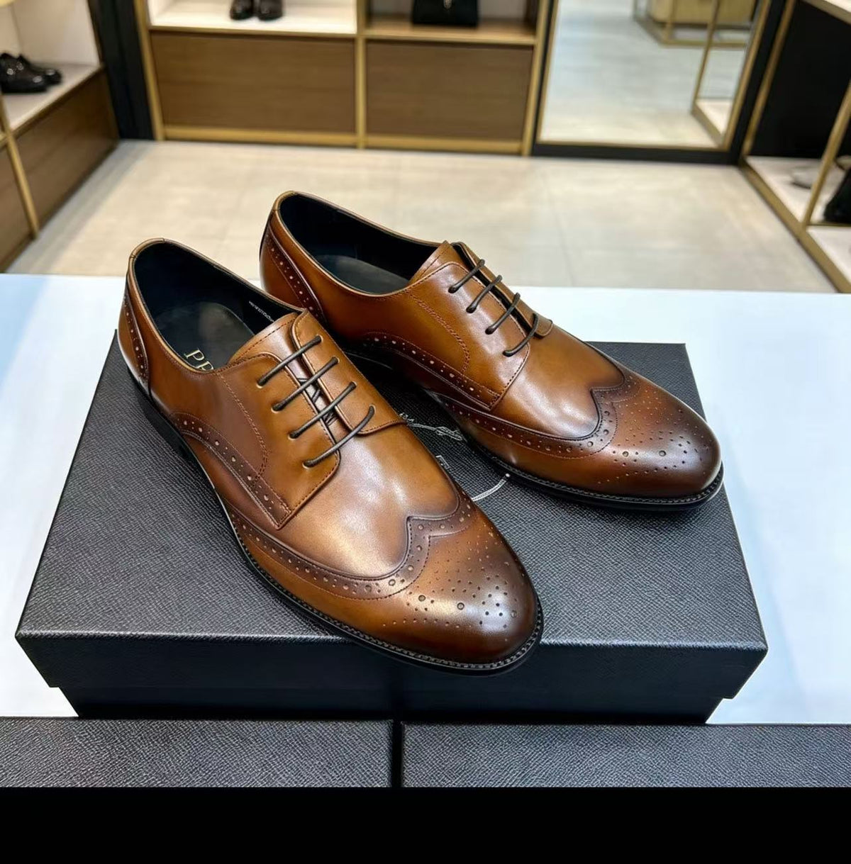 Prada 26s Wingtip Oxfords Men Loafer 2.5cm Brown Leather