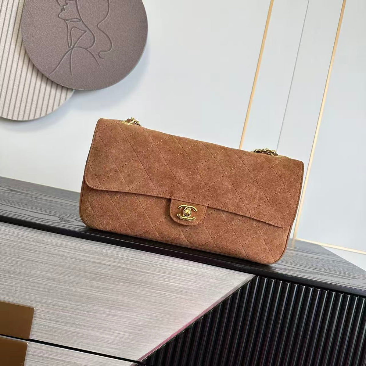 CC 26s Maxi Flap Bag Brown Suede Gold Hardware