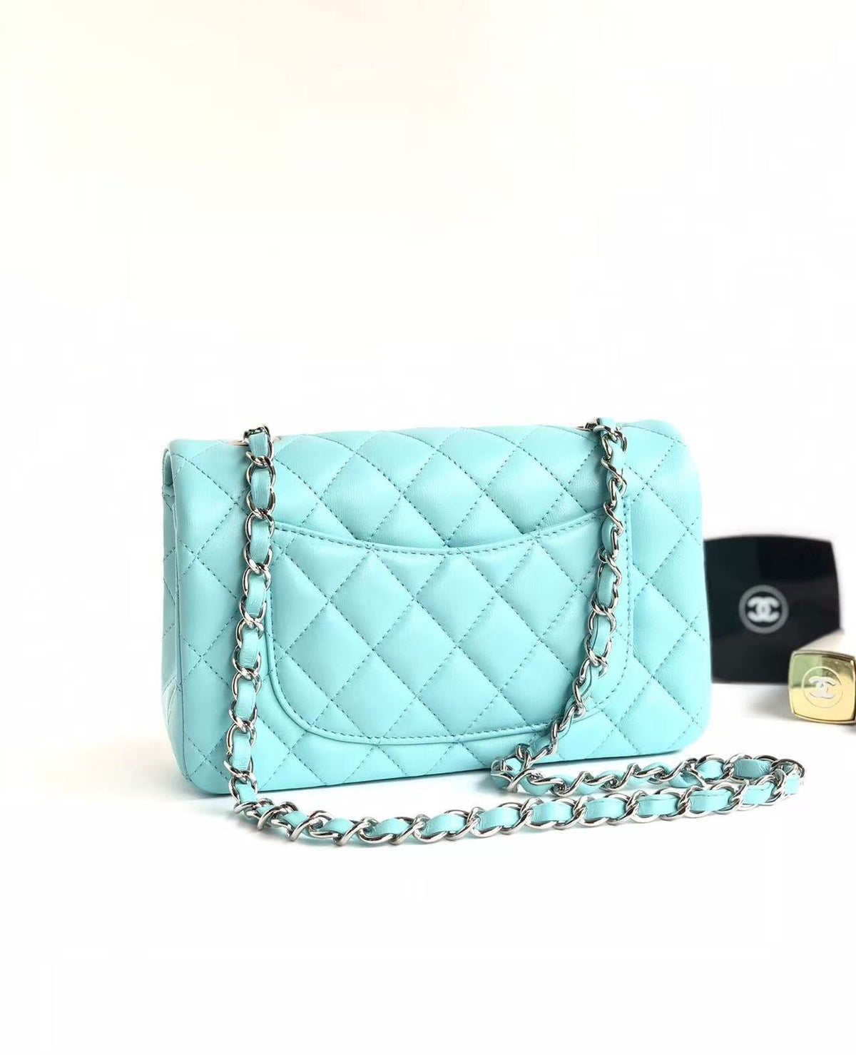 CC 26s Classic Flap Bag 20cm Light Tiffany Blue Silver Lambskin